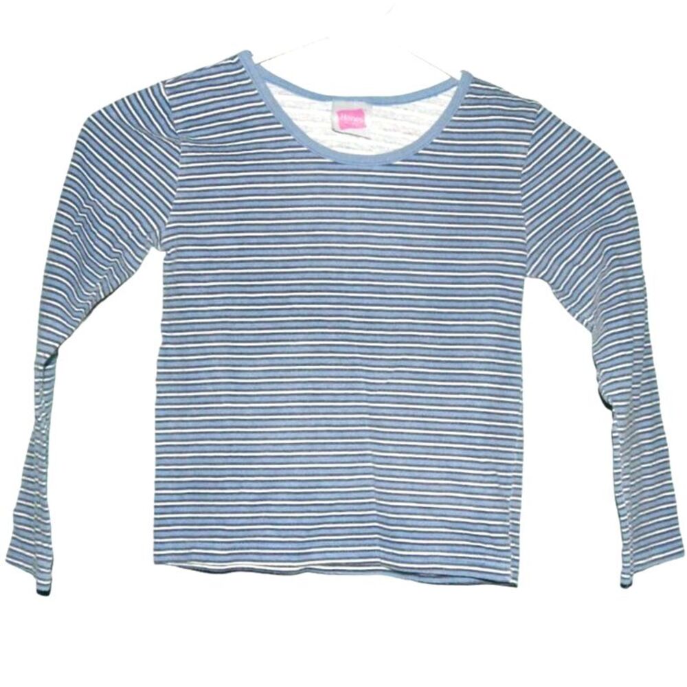 Hanes girls x‑small 4/5 light blue navy white striped cotton long sleeve top